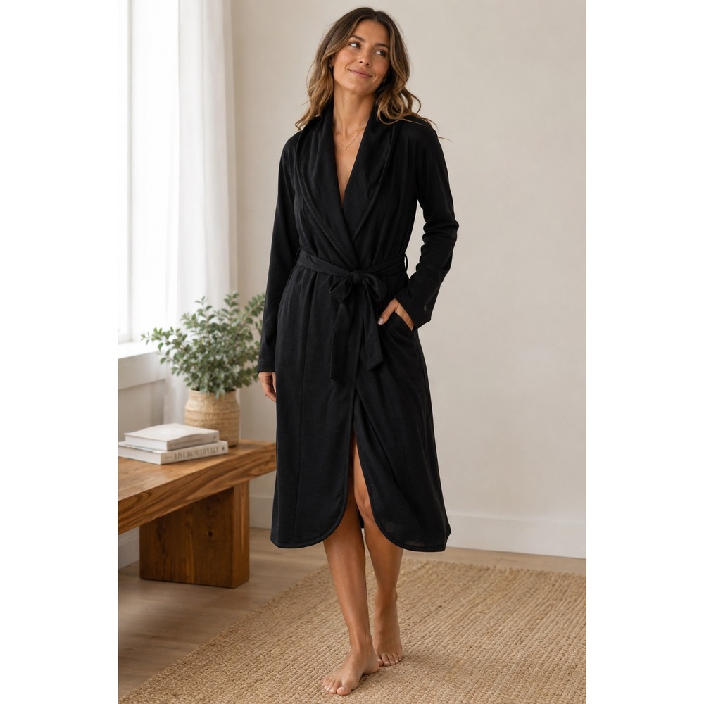 Tommy John Second Skin Sleep Robe Black Heather Long Sleeve Shawl Collar Small